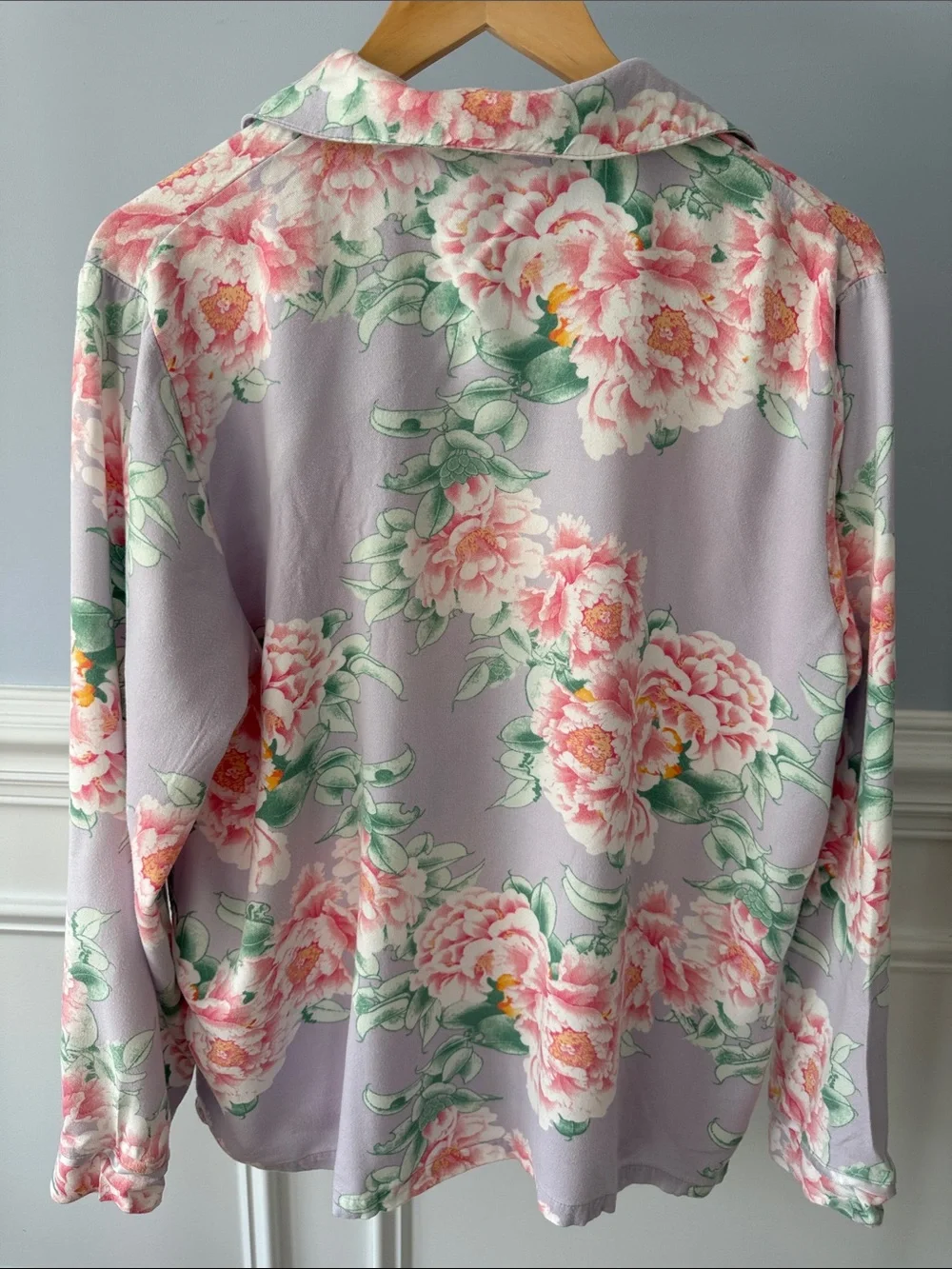Papinelle Ava Lavender Floral Peony Button Front Long Sleeve Pajama Set L Large